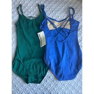 Vtg Natalie Dancewear Leotard Lot of 2 Womens Medium Green Blue Strappy Back NWT